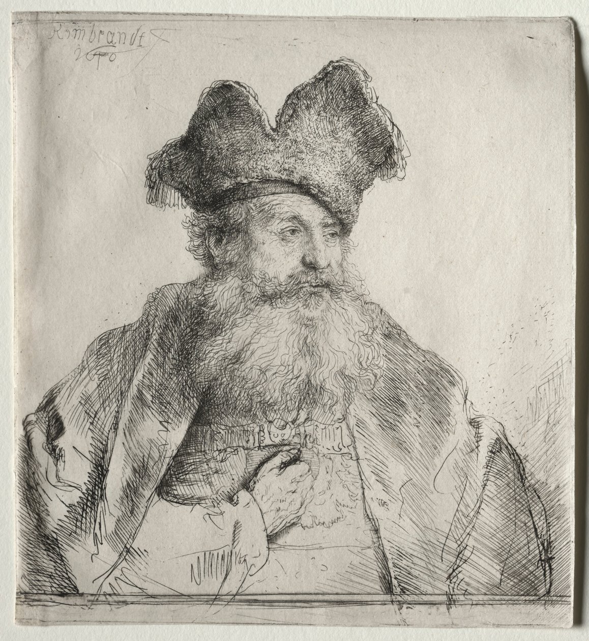 Bölünmüş Kürk Şapkalı Yaşlı Adam, 1640. by Rembrandt van Rijn