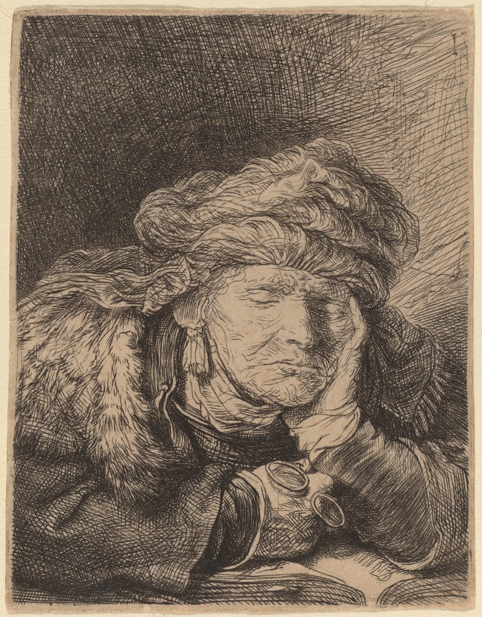 Uyuyan Yaşlı Kadın by Rembrandt van Rijn