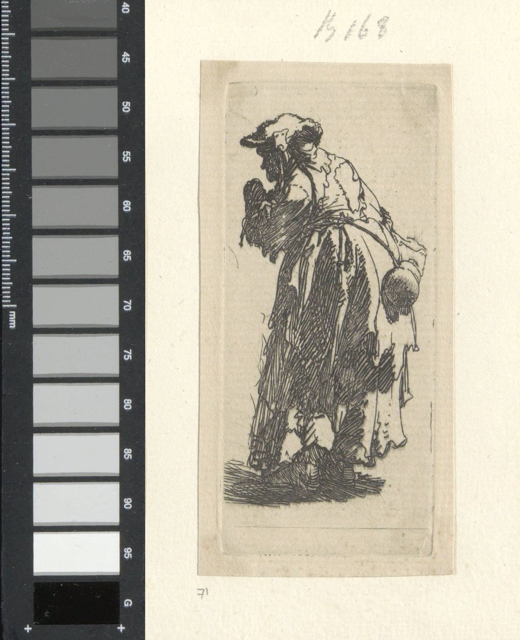Oude bedelares met kalebas Seksen beş orijinal baskı koleksiyonu (seri adı) by Rembrandt van Rijn