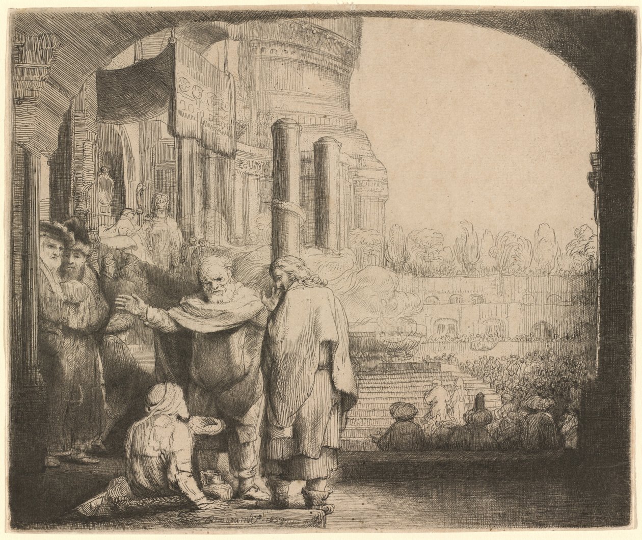 Peter ve John, Tapınağın Kapısında Sakatları İyileştiriyor by Rembrandt van Rijn