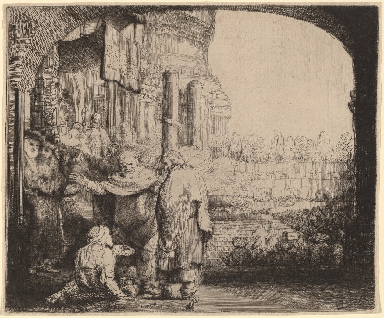 Peter ve John, Tapınağın Kapısında Sakatları İyileştiriyor by Rembrandt van Rijn