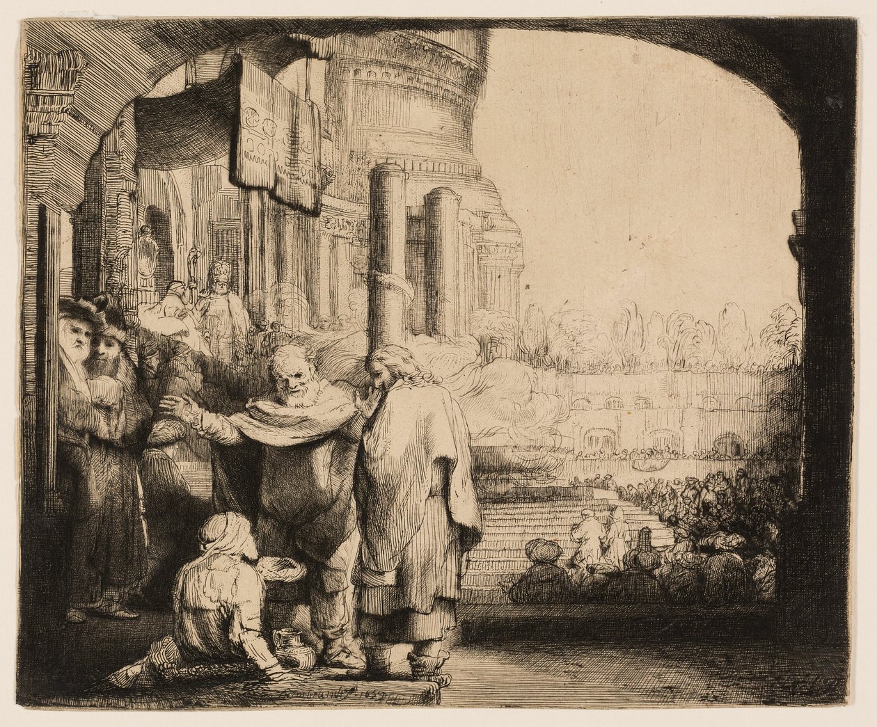Peter ve John, Tapınağın Kapısında Sakatları İyileştiriyor by Rembrandt van Rijn
