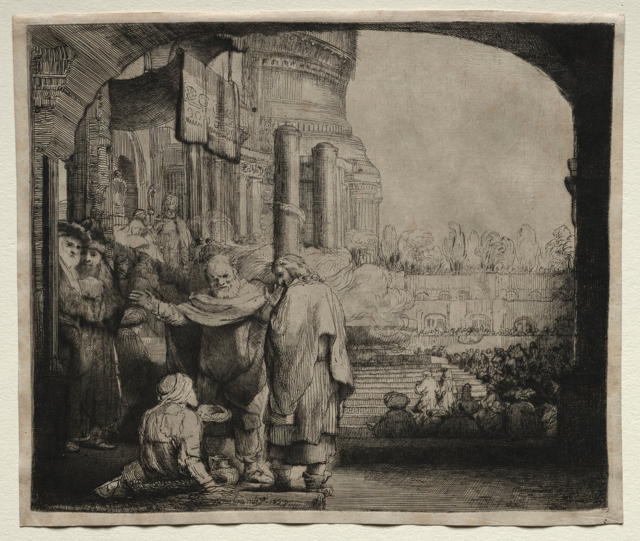 Peter ve John, Tapınağın Kapısında Sakatları İyileştirir, 1659. by Rembrandt van Rijn