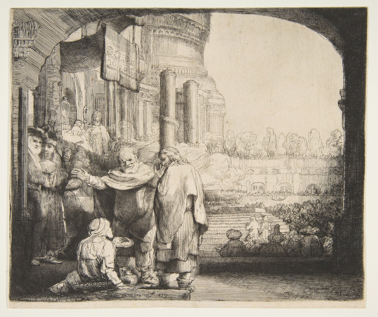 Peter ve John, Tapınağın Kapısında Sakatları İyileştirir, 1659. by Rembrandt van Rijn