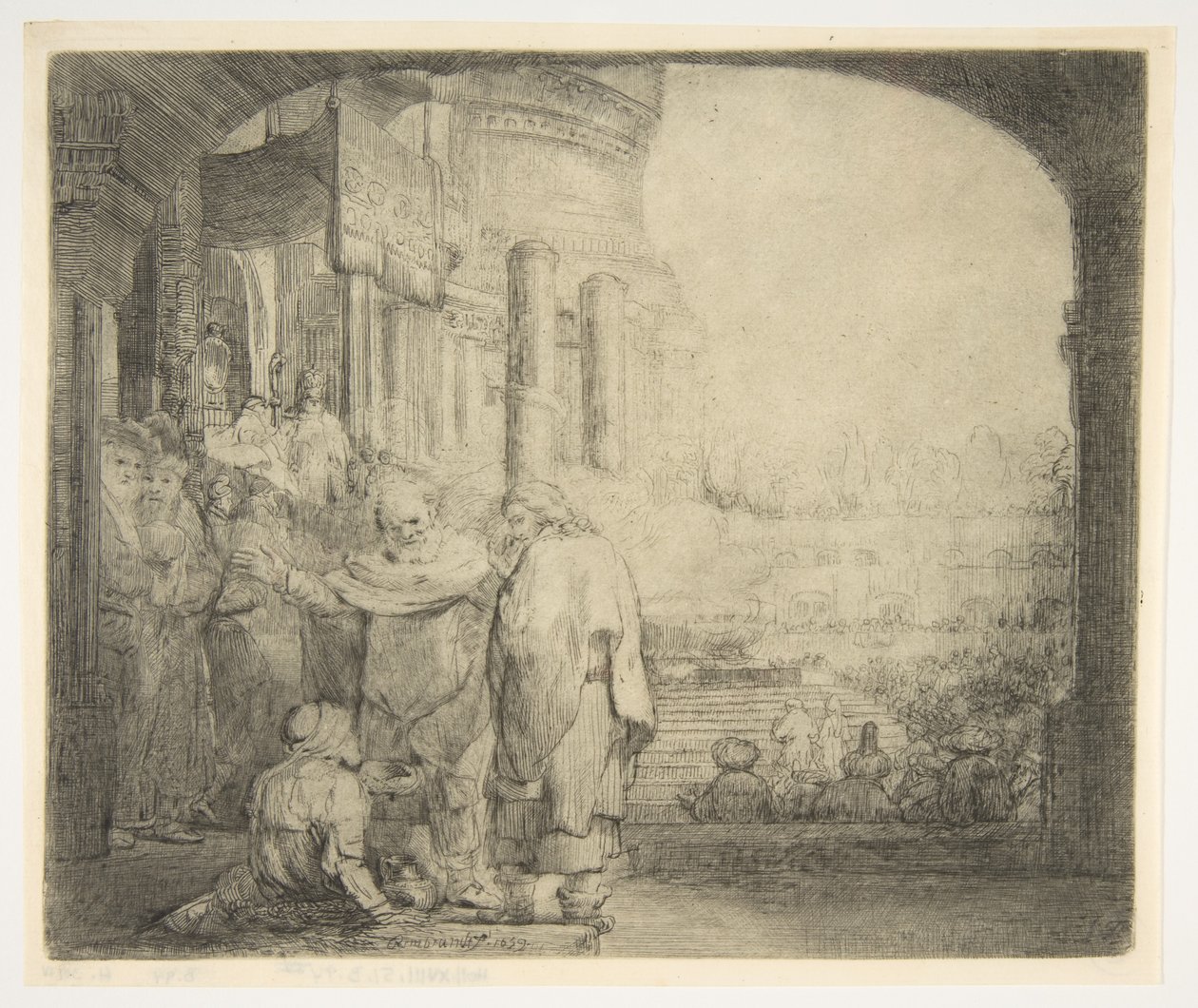 Peter ve John, Tapınağın Kapısında Sakatları İyileştirir, 1659. by Rembrandt van Rijn