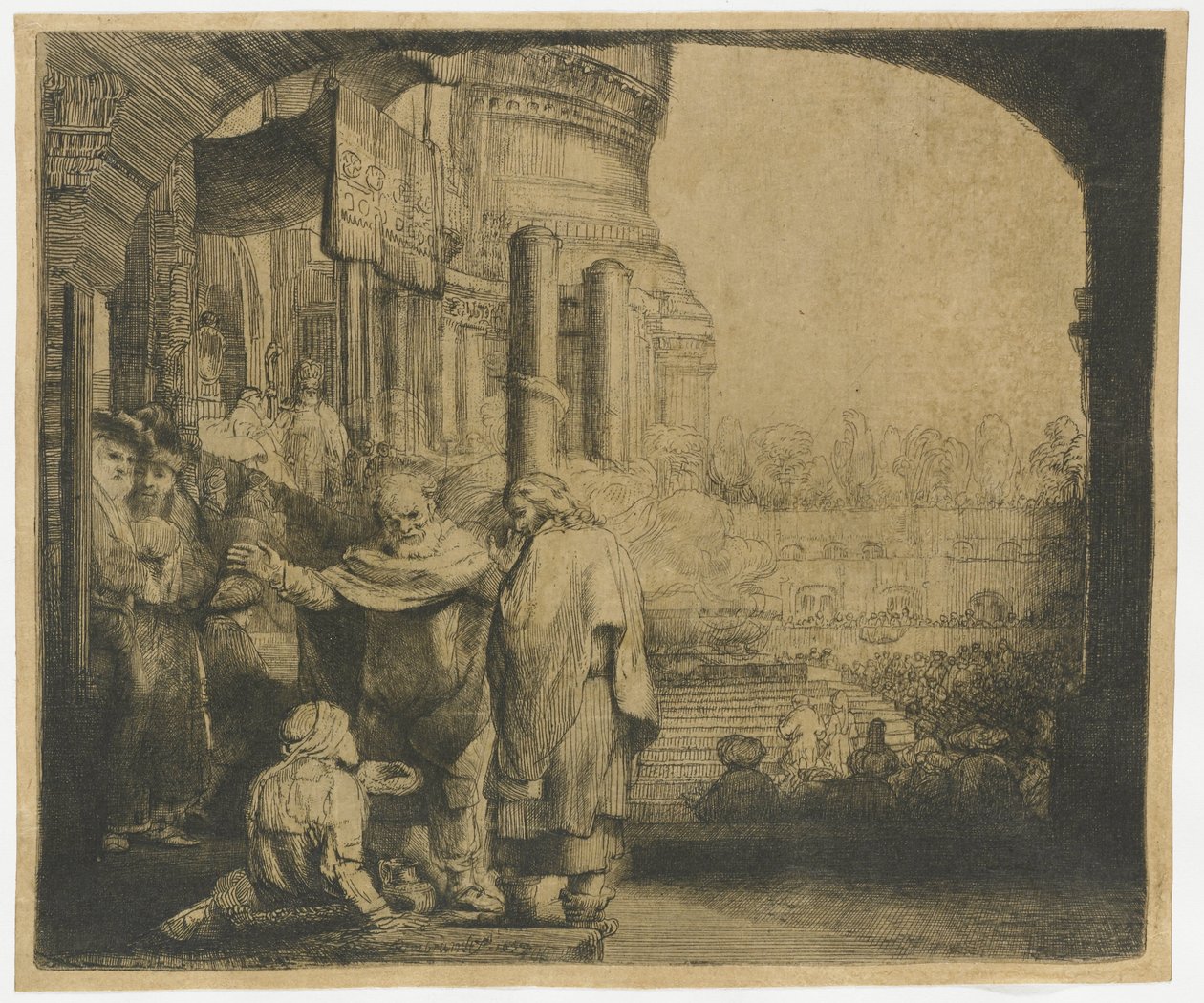 Petrus ve Yuhanna tapınağın kapısında sakatı iyileştiriyor by Rembrandt van Rijn