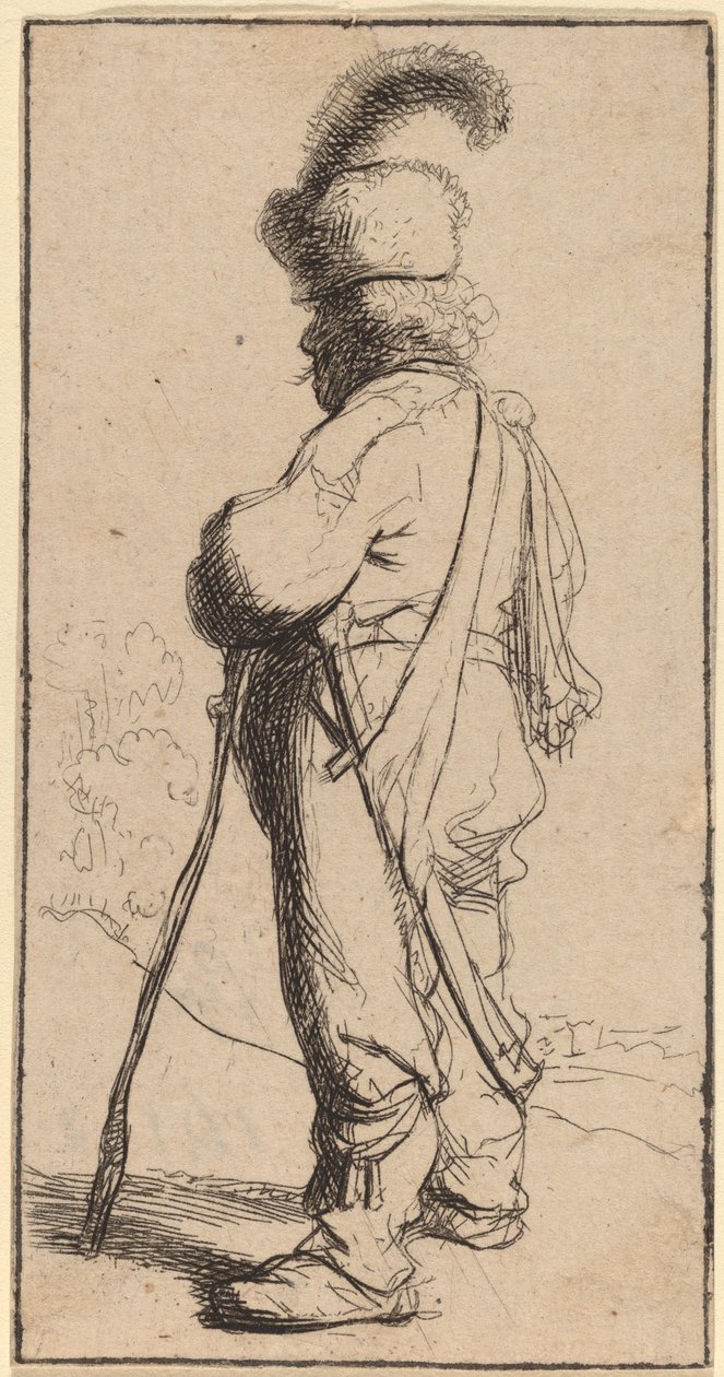 Bir Çubuğa Yaslanmış Polonyalı by Rembrandt van Rijn