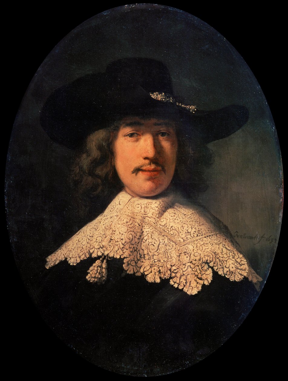 Dantel Yakalı Genç Bir Adamın Portresi, 1634. by Rembrandt van Rijn