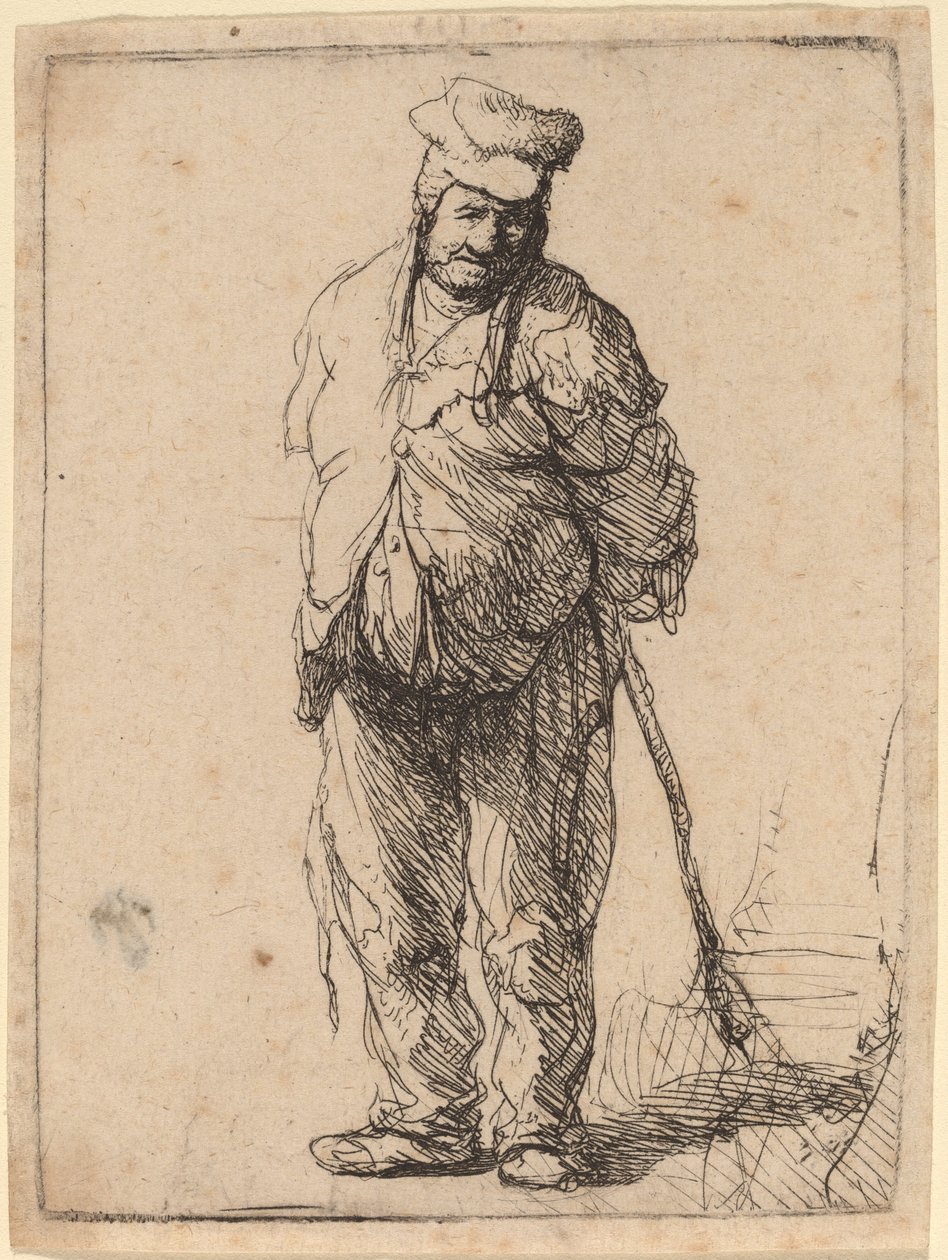 Elleri Arkasında Bir Sopa Tutarak Dağınık Köylü by Rembrandt van Rijn