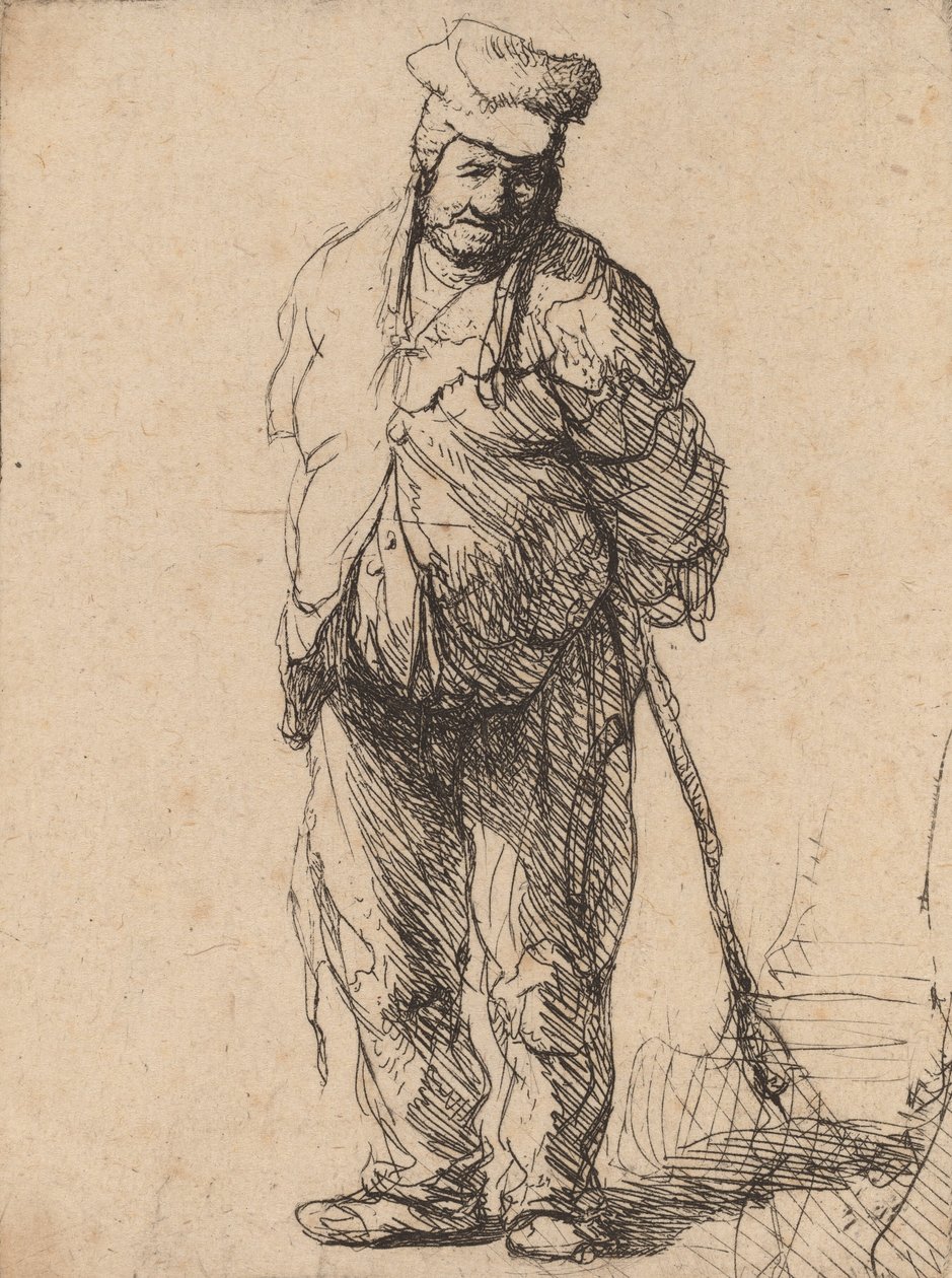 Elleri Arkasında, Bir Sopa Tutarak Dağınık Köylü, c. 1630. by Rembrandt van Rijn