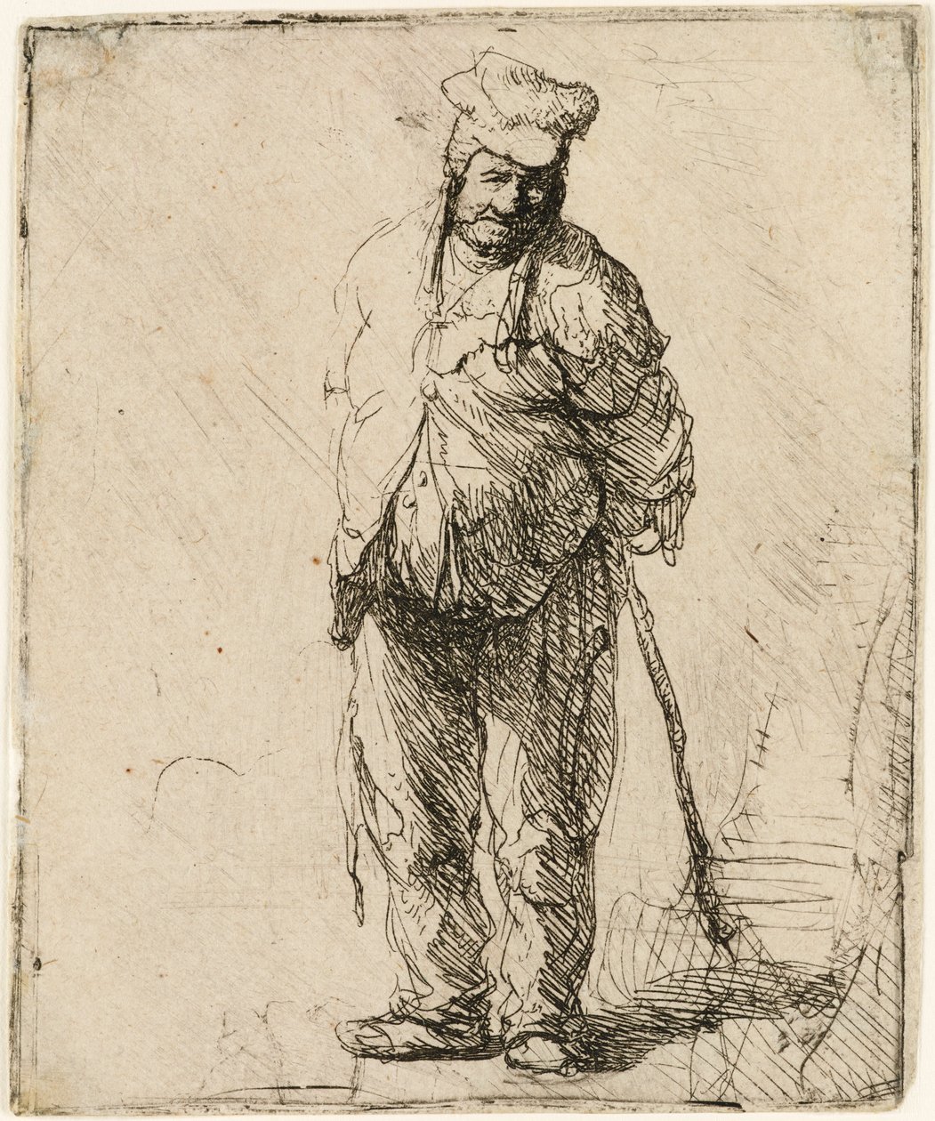 Elleri Arkasında Bir Sopa Tutarak Dağınık Köylü, c.1630. by Rembrandt van Rijn