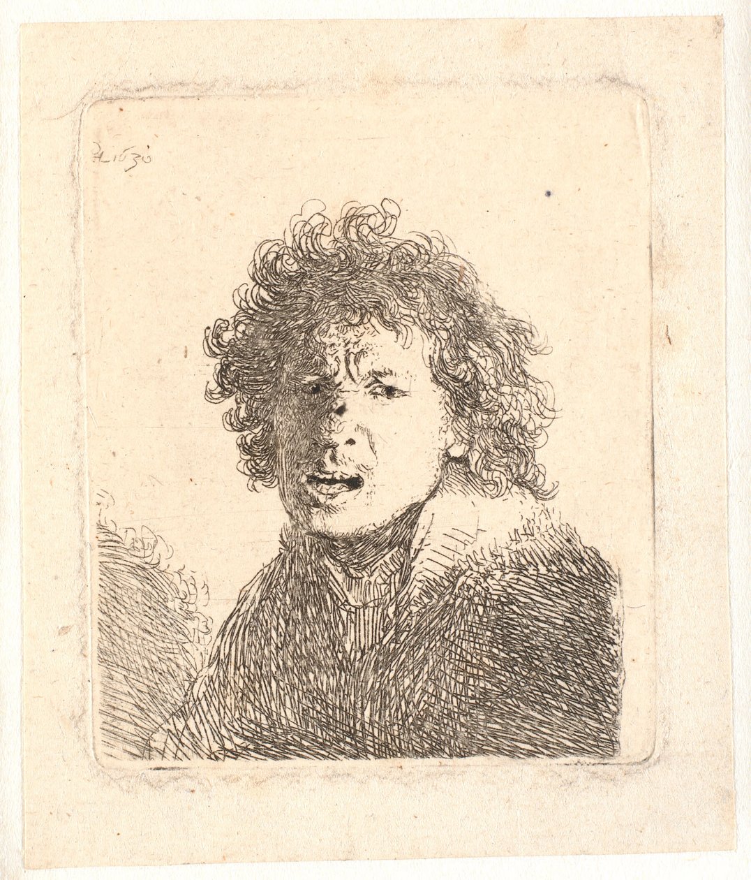 Rembrandt başı açık ve ağzı açık, sanki bağırıyormuş gibi: büstü by Rembrandt van Rijn