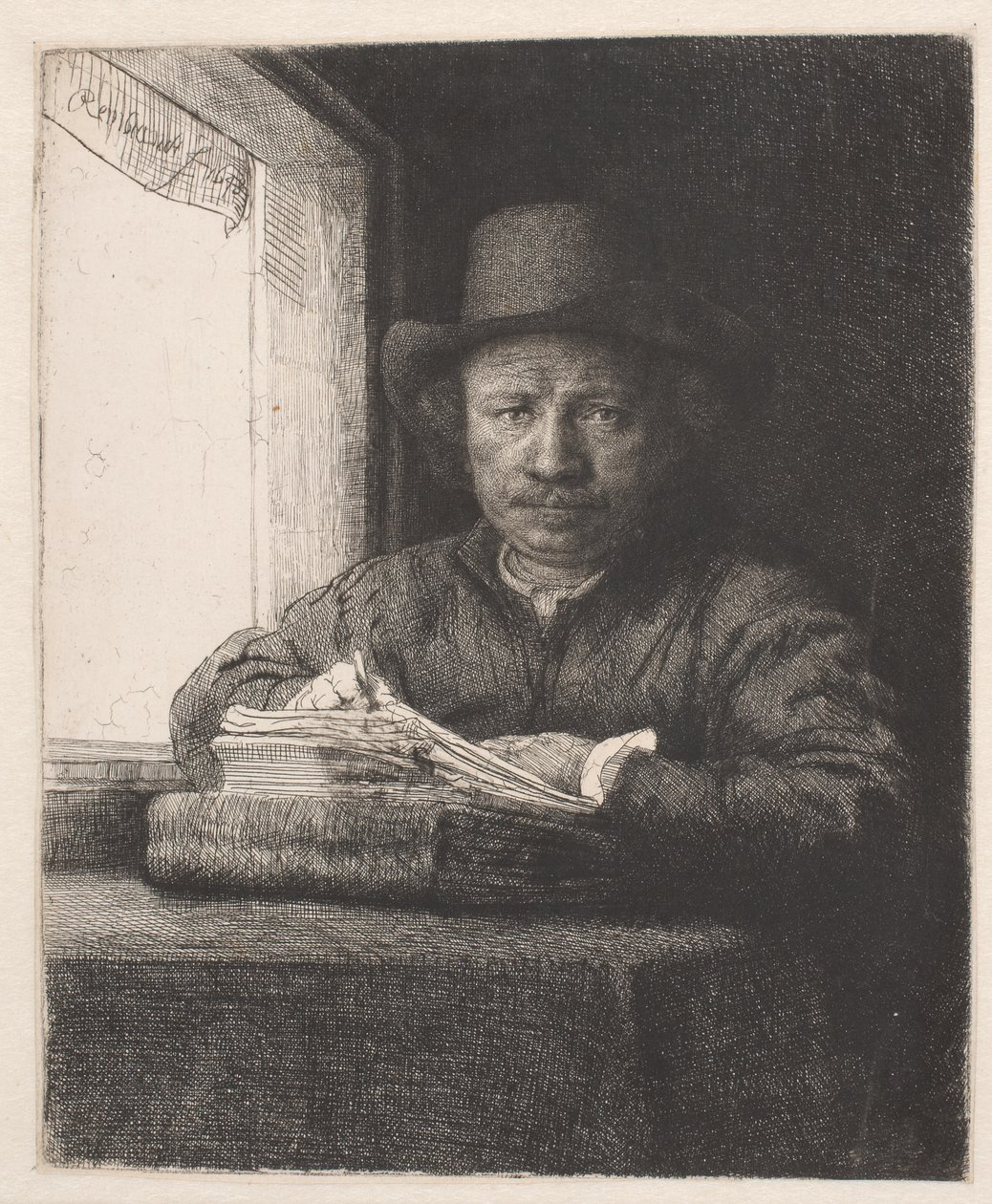 Bir pencerede Rembrandt çizimi by Rembrandt van Rijn