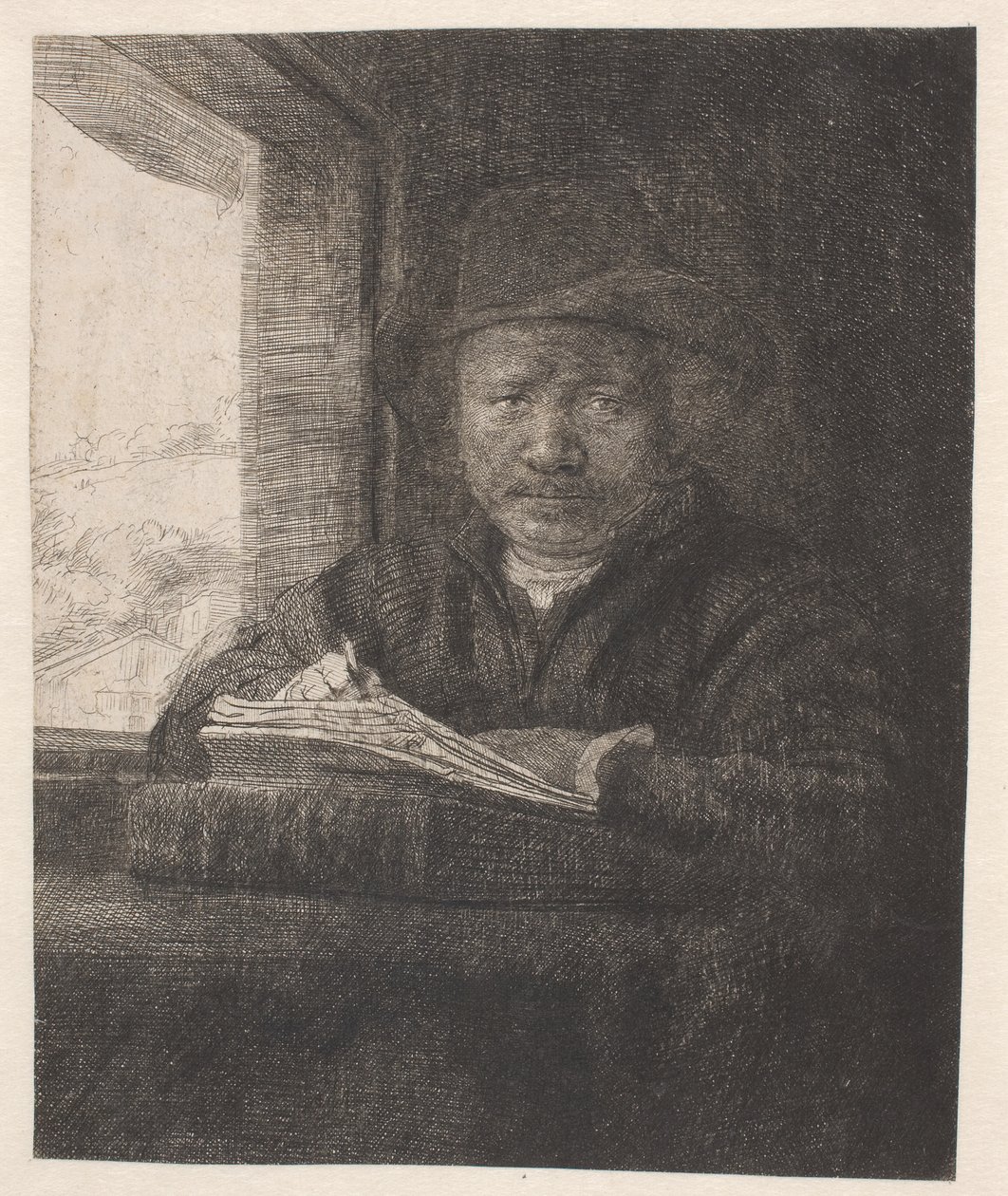 Bir pencerede Rembrandt çizimi by Rembrandt van Rijn