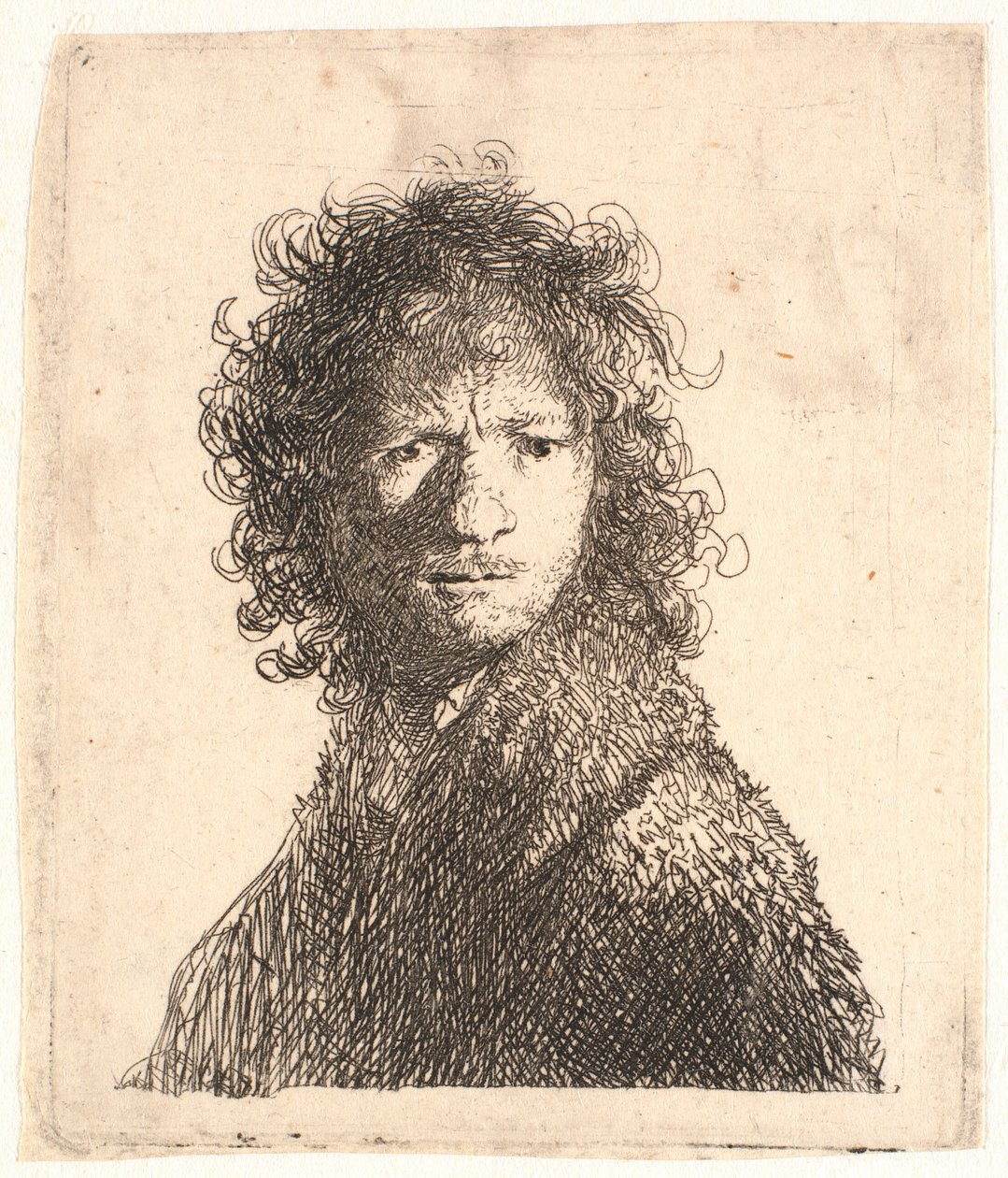 Rembrandt sağdan keskin ışıkta başı döndü: omzunun üzerinden bakıyor: büstü by Rembrandt van Rijn
