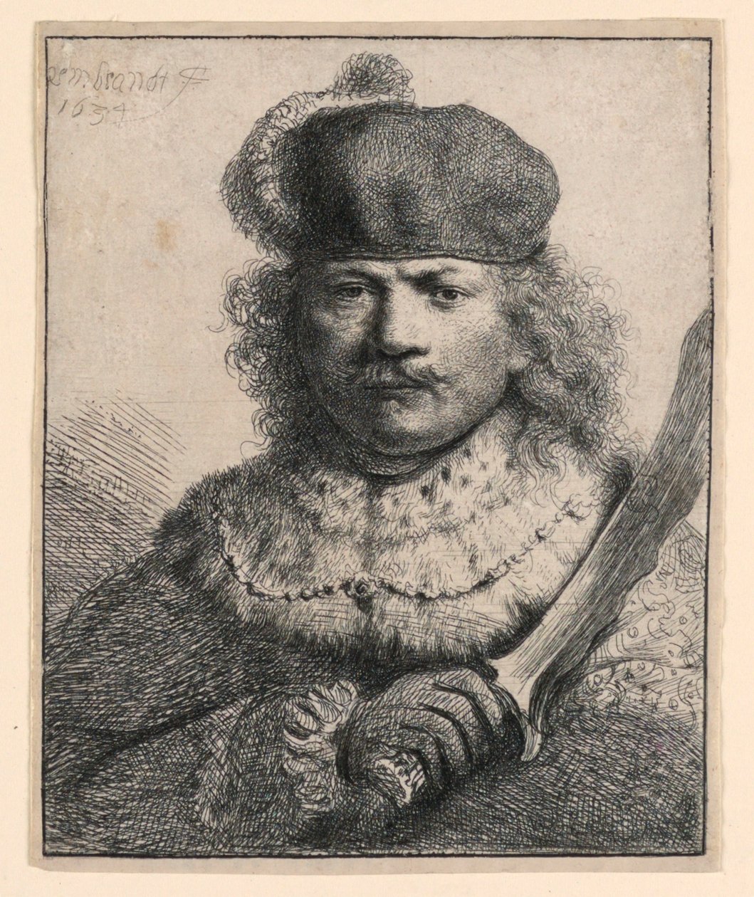 yükseltilmiş kılıç ile Rembrandt by Rembrandt van Rijn