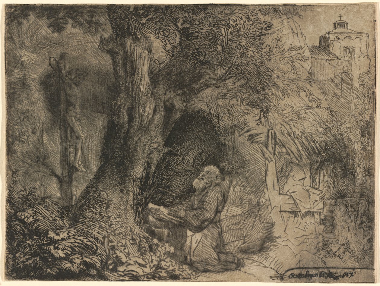 Aziz Francis Ağacın Altında Dua Eder by Rembrandt van Rijn