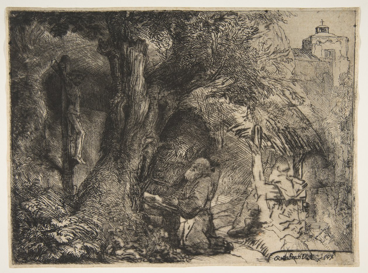 Bir Ağacın Altında Aziz Francis, Dua Eden, 1657. by Rembrandt van Rijn