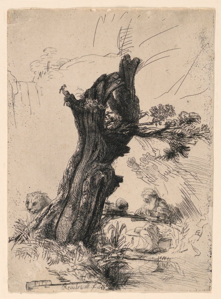 Bir Pollard Söğütünün Yanında Aziz Jerome by Rembrandt van Rijn