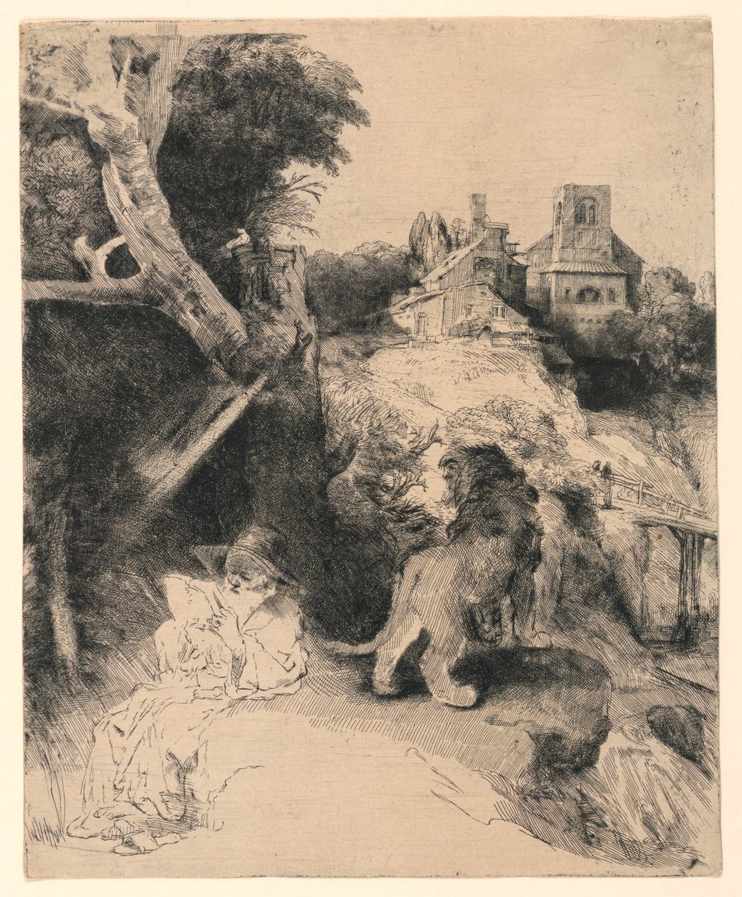 Bir İtalyan Manzarasında Aziz Jerome Okuma by Rembrandt van Rijn