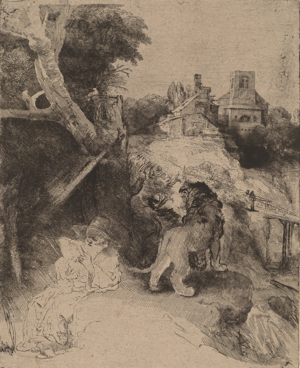 Bir İtalyan Manzarasında Aziz Jerome Okuma, c. 1653. by Rembrandt van Rijn