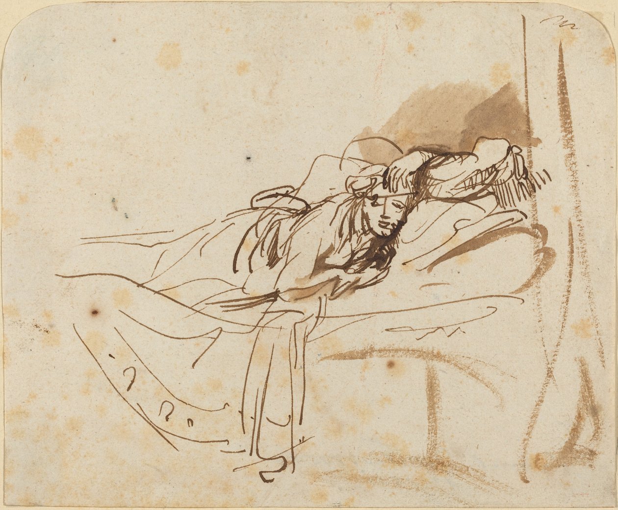 Saskia(?) Yatakta Yatarken by Rembrandt van Rijn