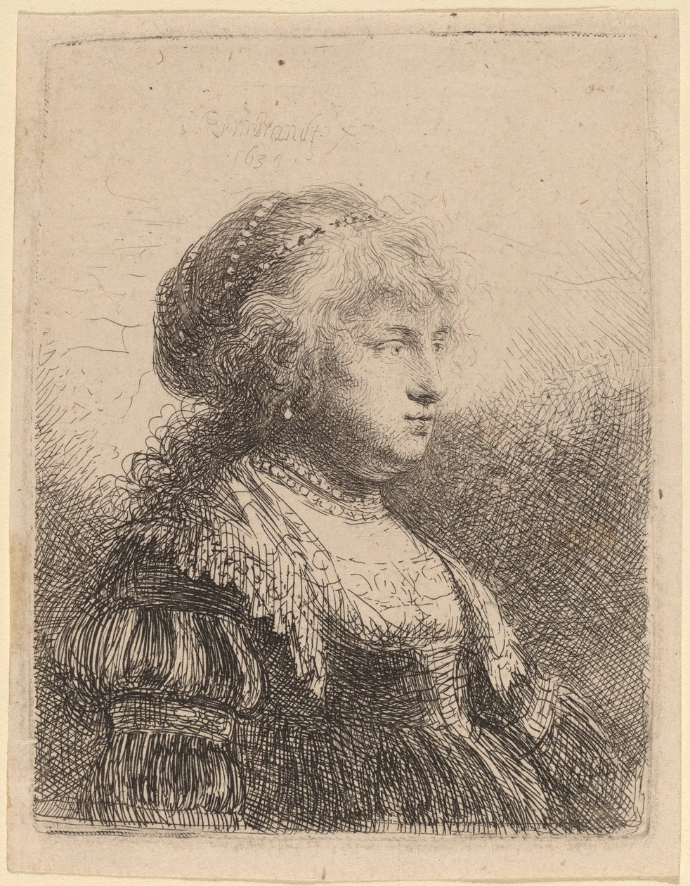 Saçında İncilerle Saskia by Rembrandt van Rijn