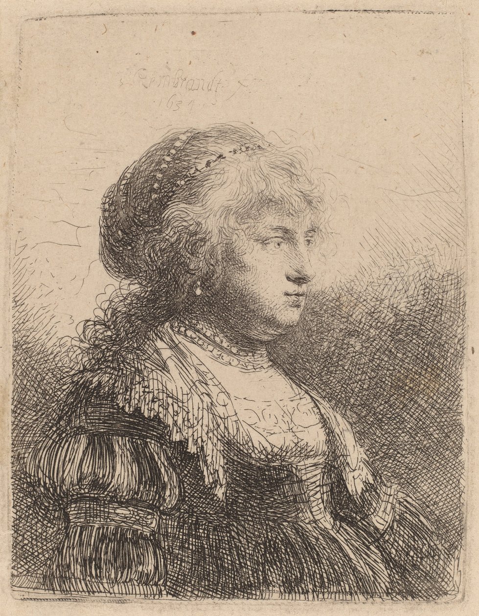 Saçında İncilerle Saskia, 1634 by Rembrandt van Rijn