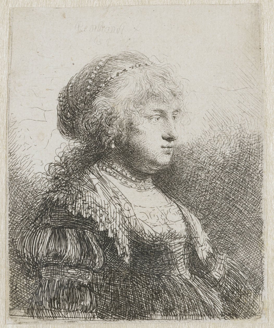 Saskia saçında incilerle by Rembrandt van Rijn