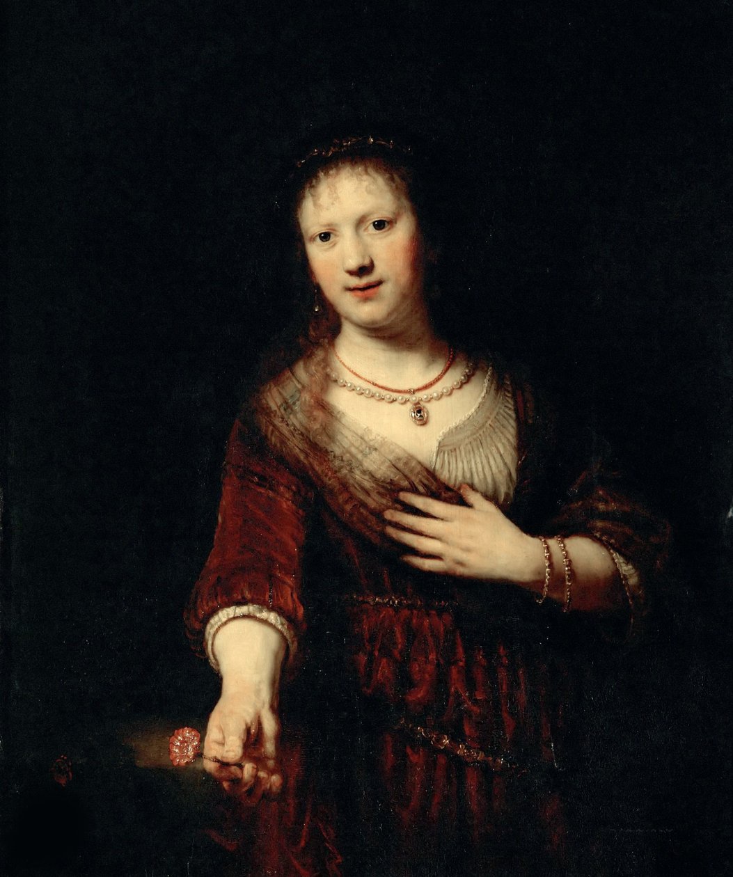 Kırmızı çiçekli Saskia, 1641. by Rembrandt van Rijn