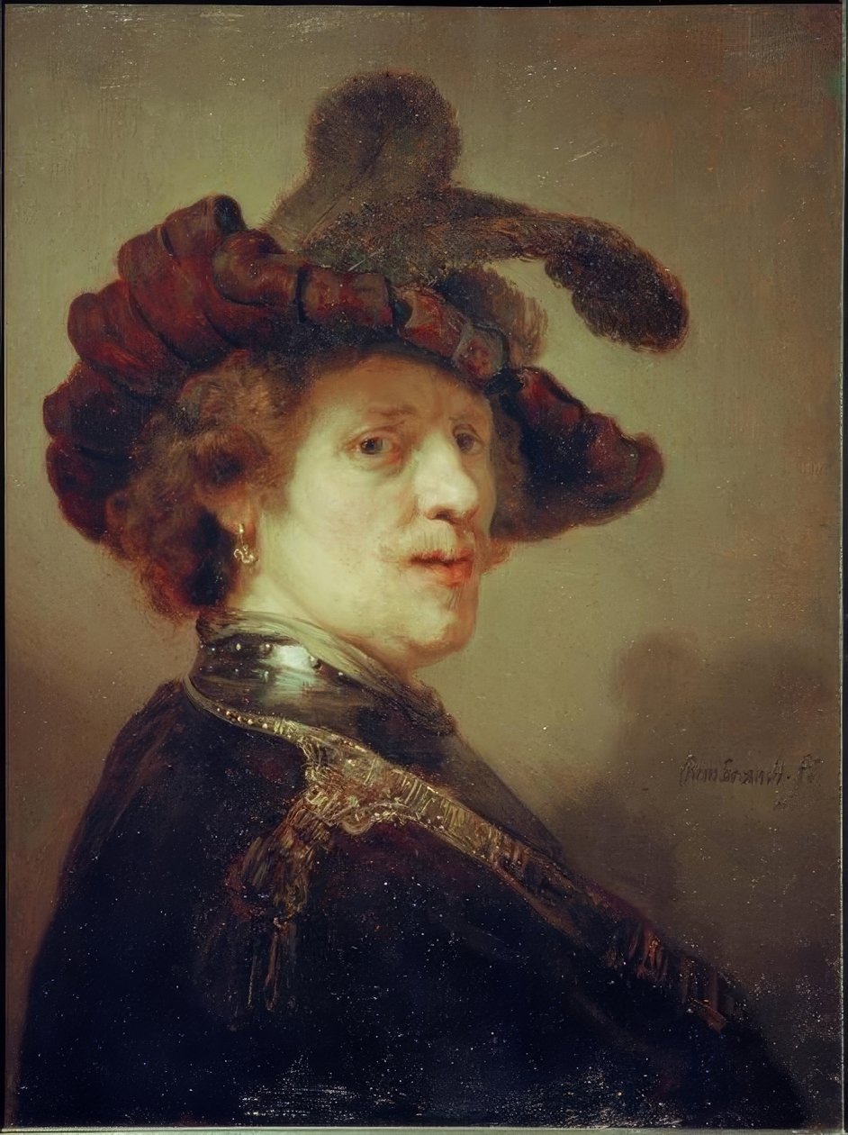 Tüy şapkalı otoportre by Rembrandt van Rijn
