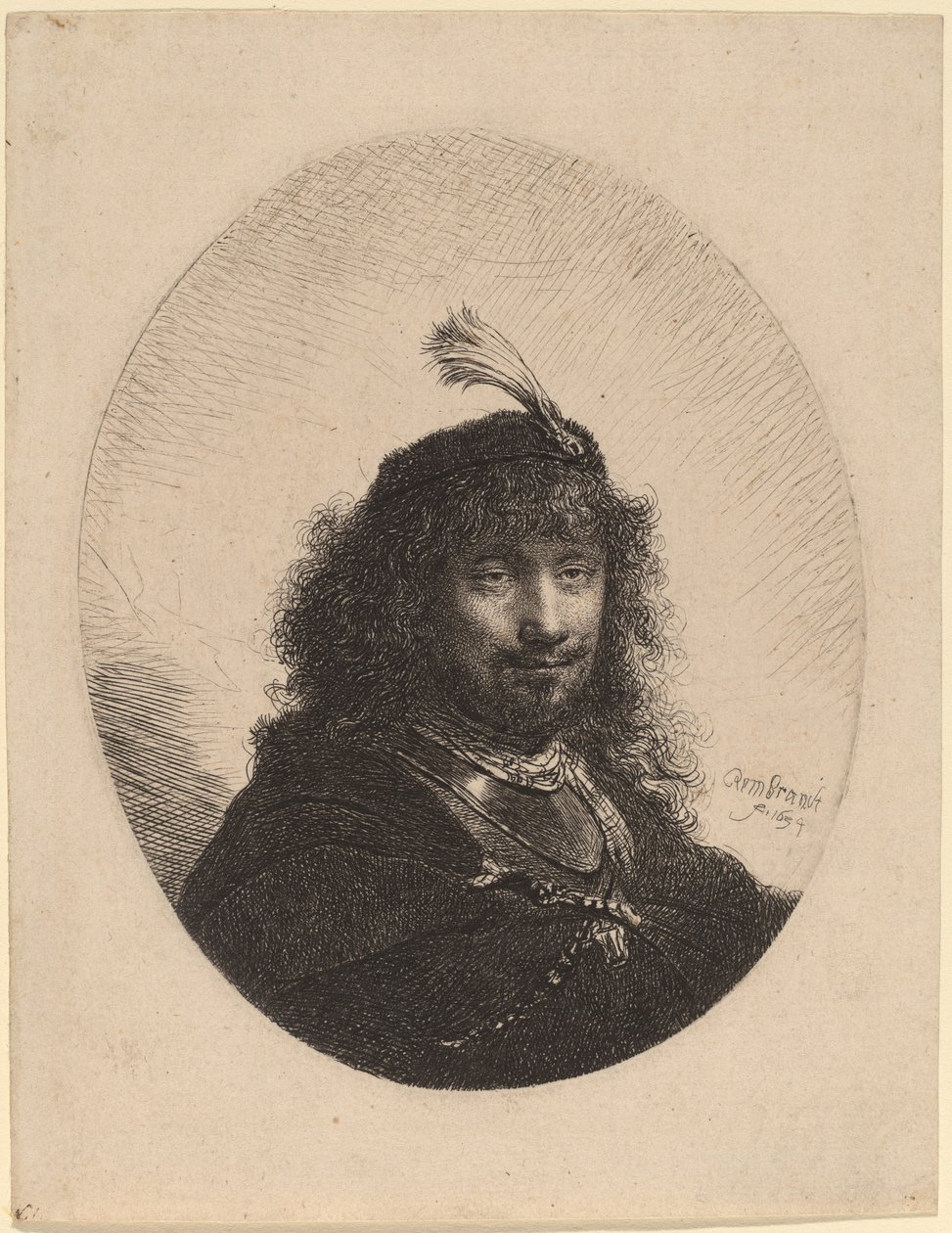 Tüylü Başlıklı ve Alçaltılmış Kılıçlı Otoportre (?) by Rembrandt van Rijn