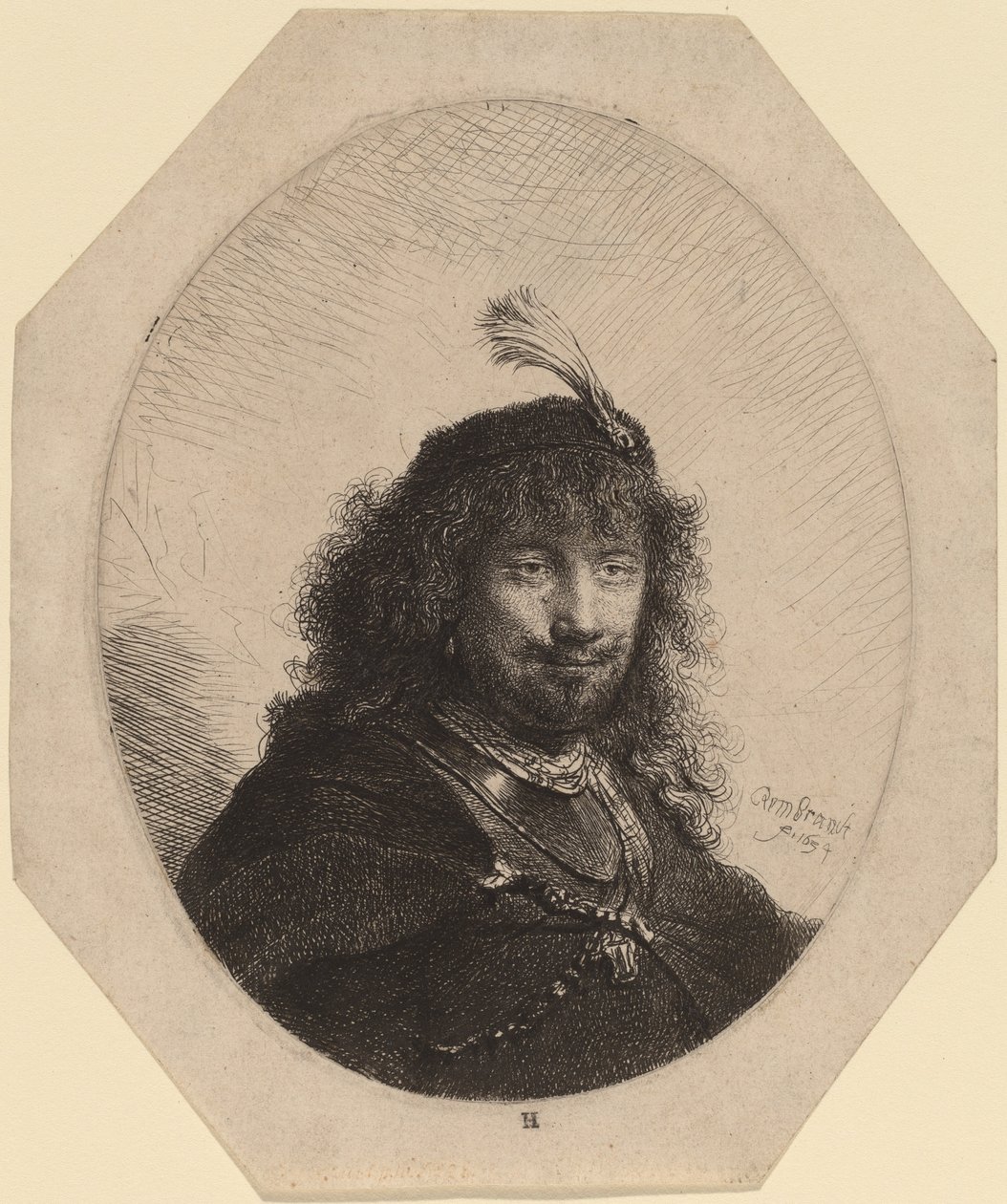 Tüylü Başlıklı ve Alçaltılmış Kılıçlı Otoportre (?) by Rembrandt van Rijn