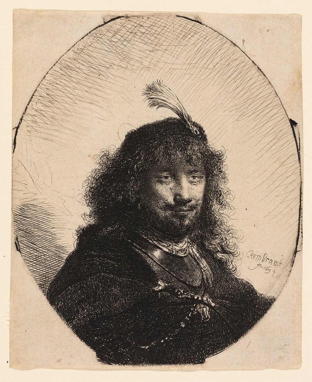 Tüylü Başlıklı ve Alçaltılmış Kılıçlı Otoportre (?) by Rembrandt van Rijn