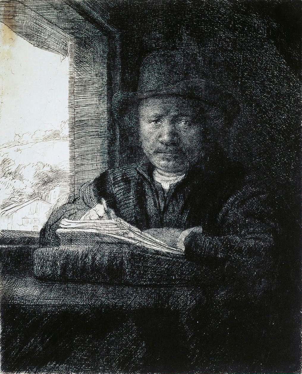 Pencereden Kendi Portresi, 1648. by Rembrandt van Rijn