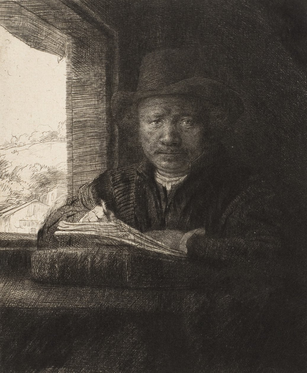 Bir Pencerede Otoportre Gravür, 1648., 1648. by Rembrandt van Rijn
