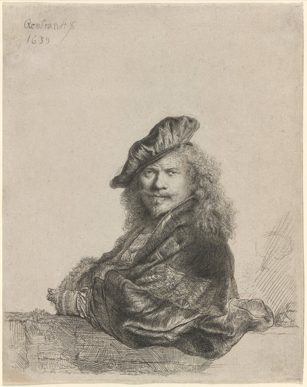 Taş Eşiğe Yaslanmış Otoportre by Rembrandt van Rijn