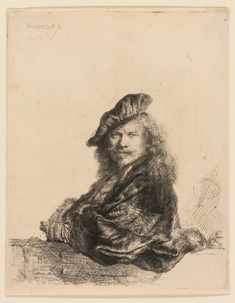 Taş Eşiğe Yaslanmış Otoportre by Rembrandt van Rijn