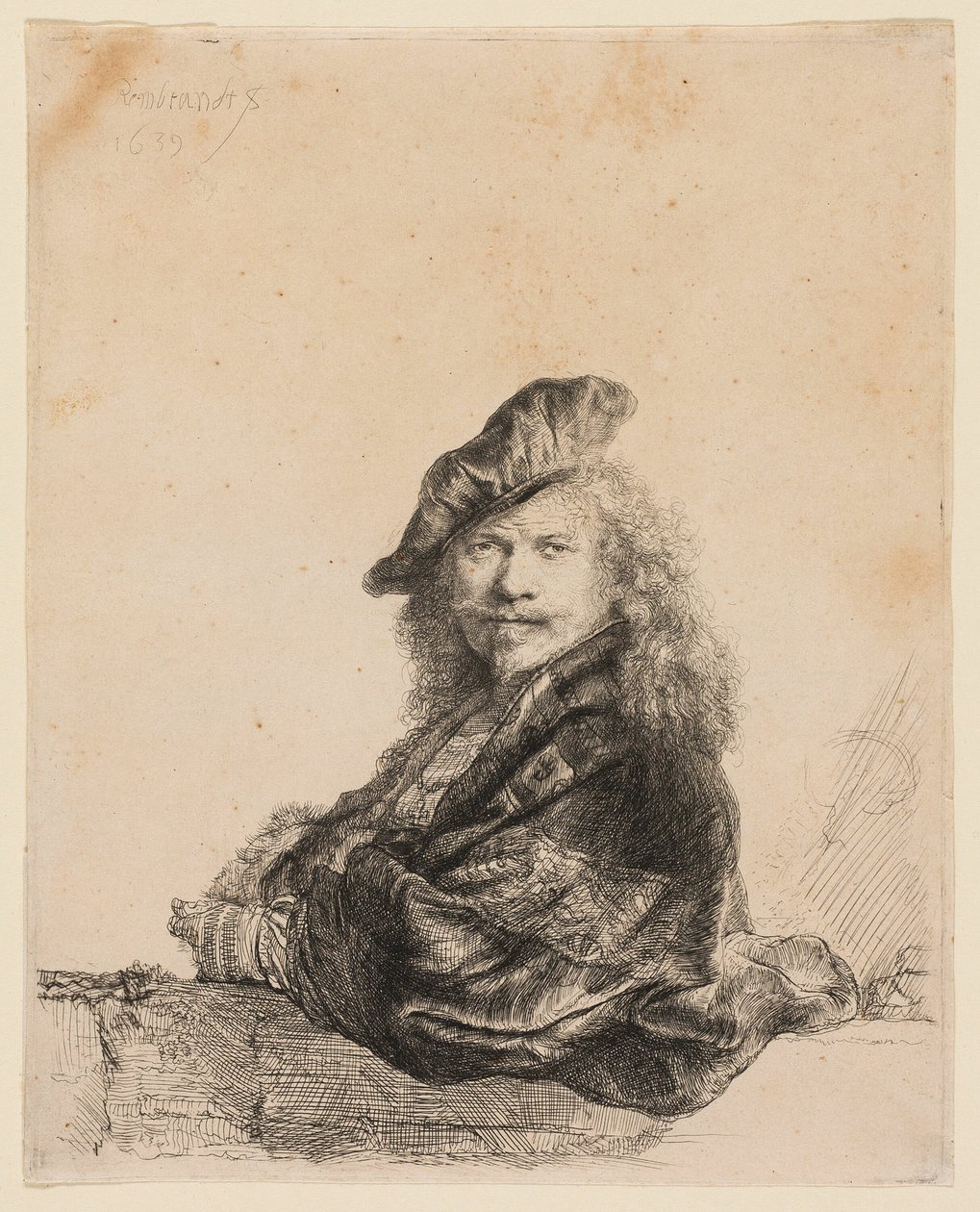 Taş Eşiğe Yaslanmış Otoportre by Rembrandt van Rijn