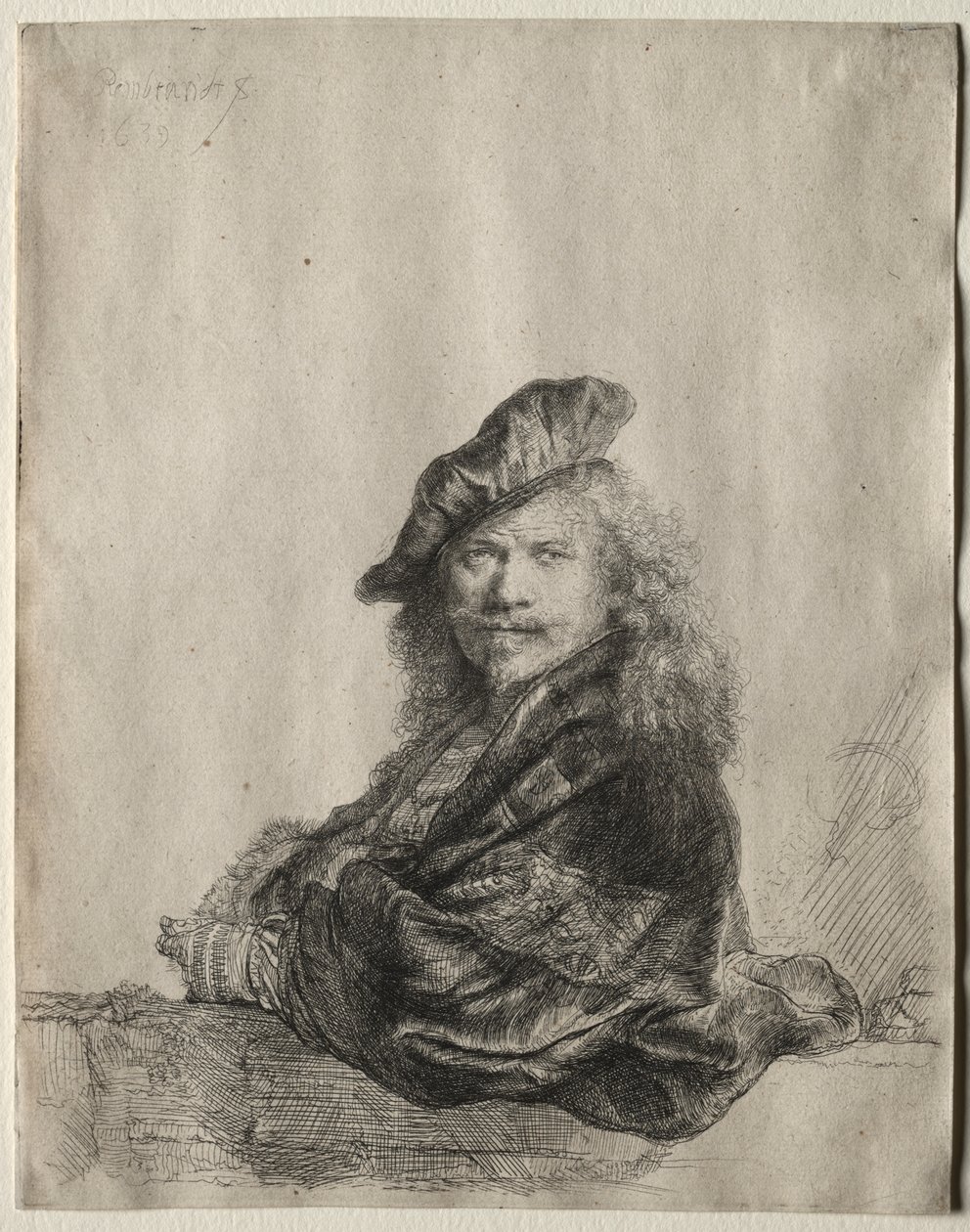 Taş Eşiğe Yaslanmış Otoportre by Rembrandt van Rijn