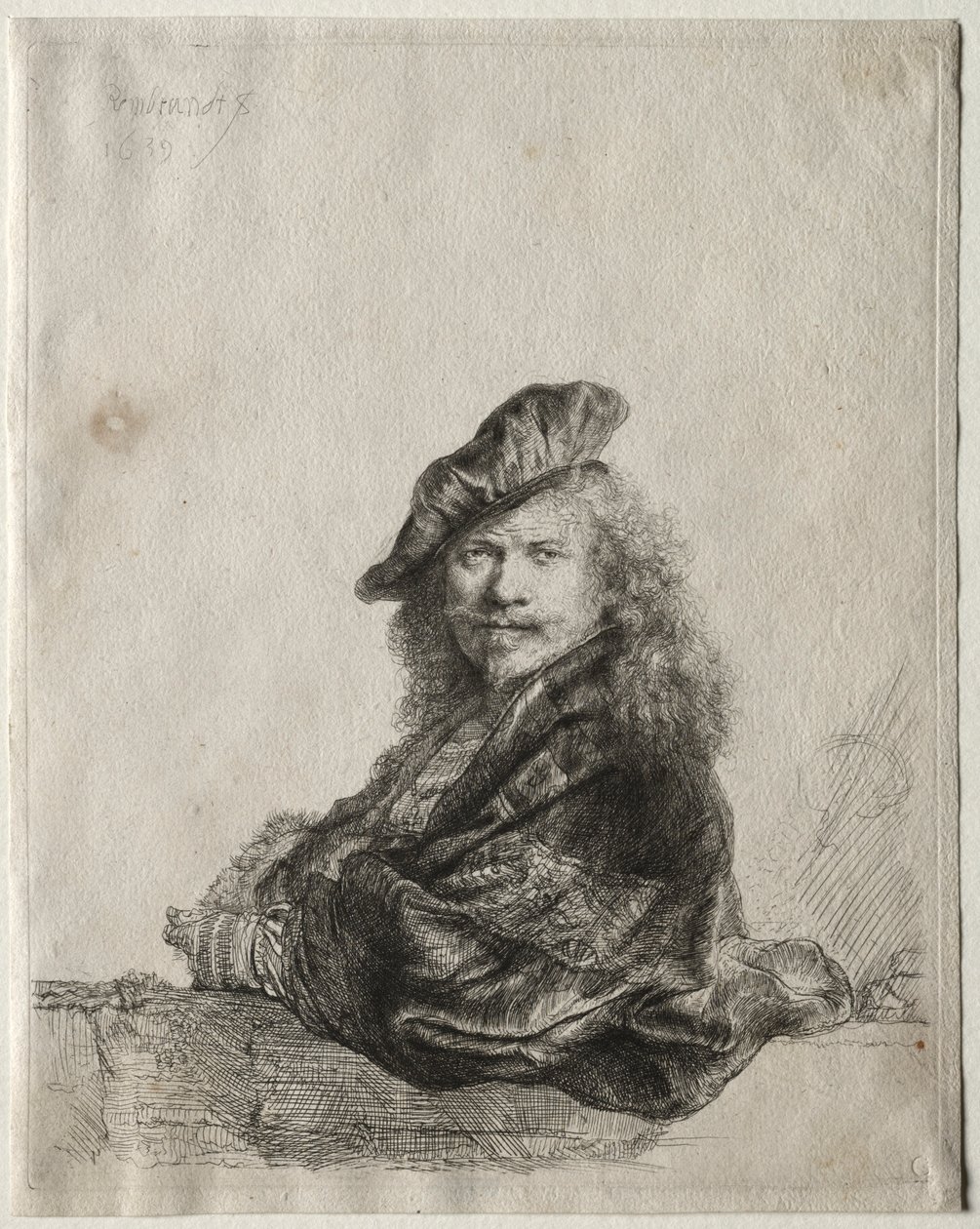 Taş Eşiğe Yaslanmış Otoportre, 1639. by Rembrandt van Rijn