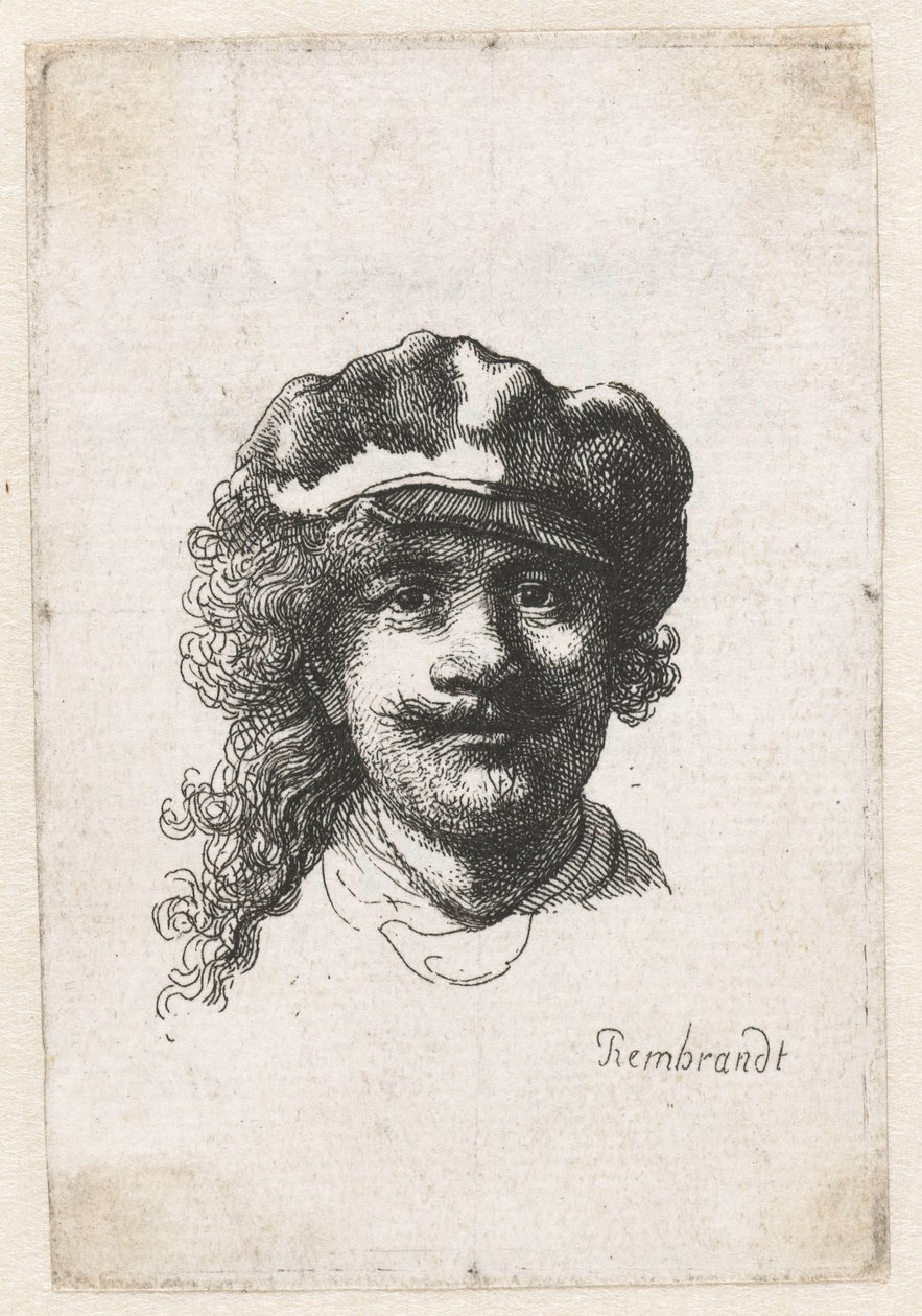 Yumuşak Başlıklı Otoportre: Tam Yüz, Yalnızca Baş, c. 1635. by Rembrandt van Rijn