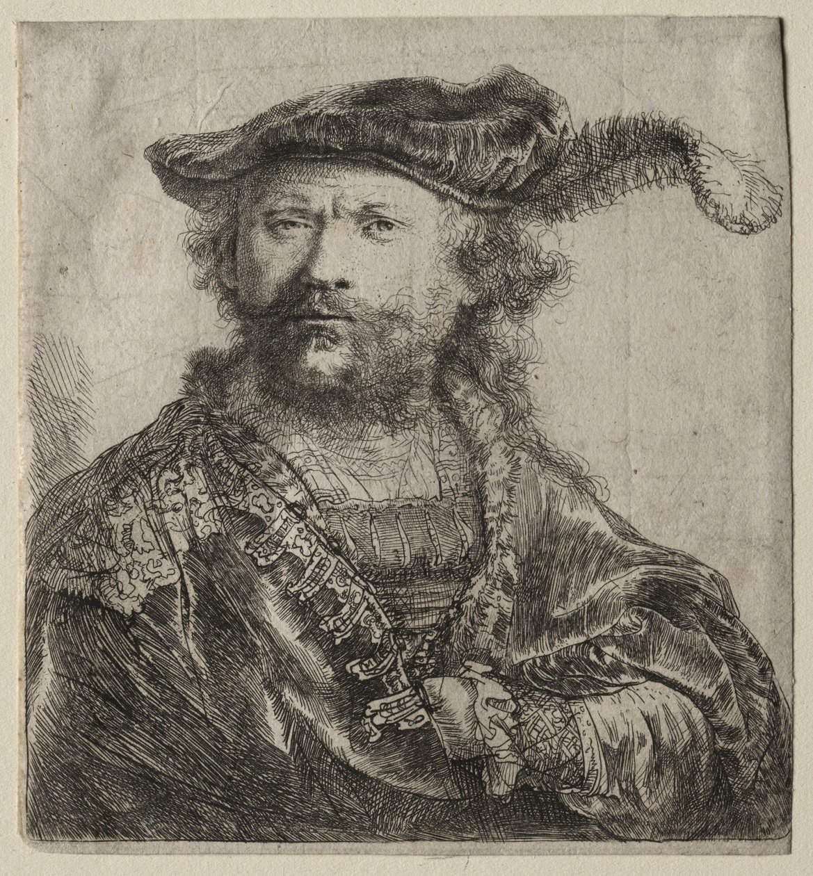 Tüylü Kadife Şapkalı Otoportre by Rembrandt van Rijn