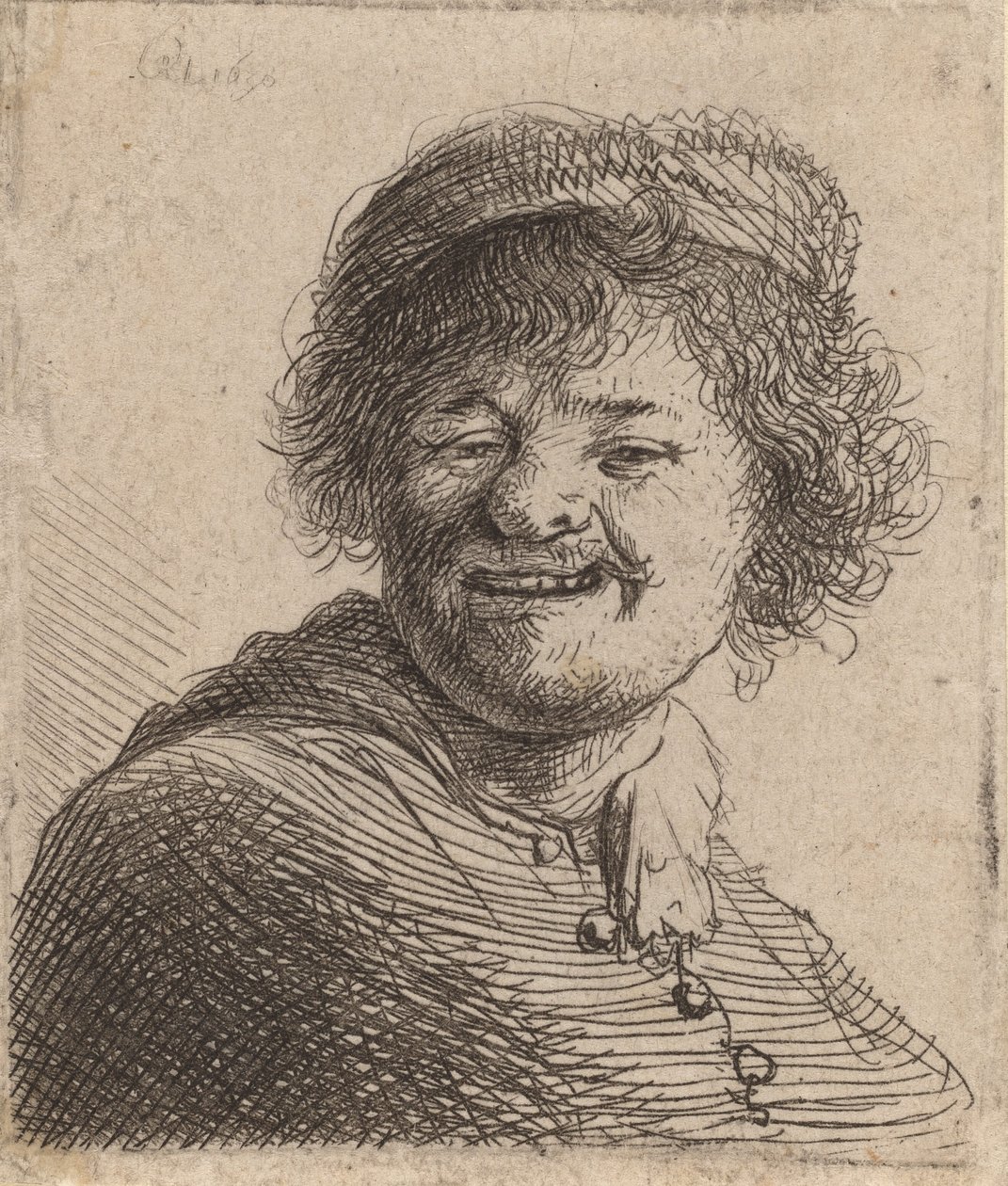 Şapkalı Otoportre: Gülen, 1630. by Rembrandt van Rijn