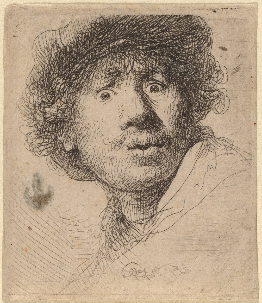 Şapkalı, Ağzı Açık Otoportre by Rembrandt van Rijn