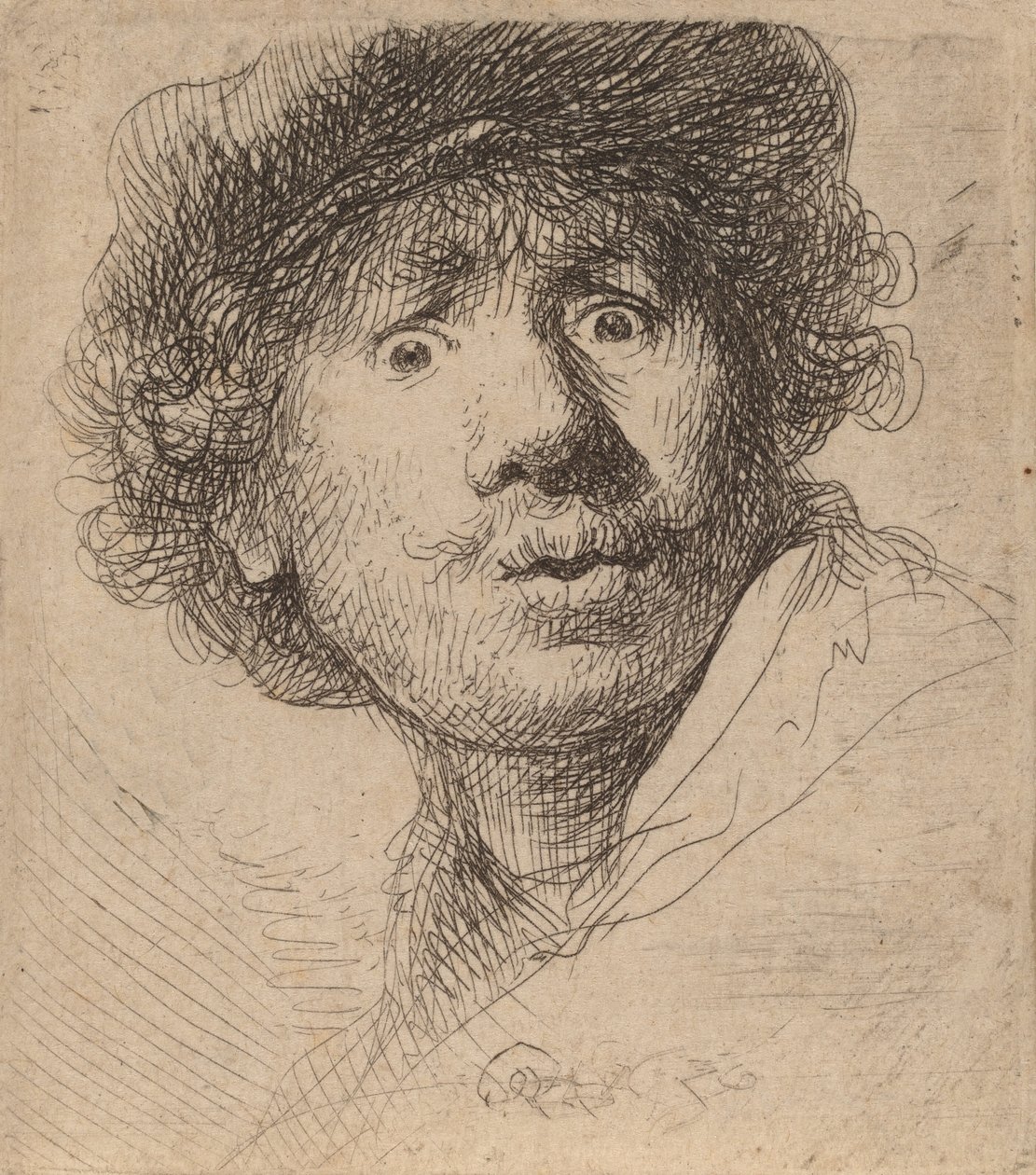 Şapkalı Otoportre, Ağzı Açık, 1630. by Rembrandt van Rijn