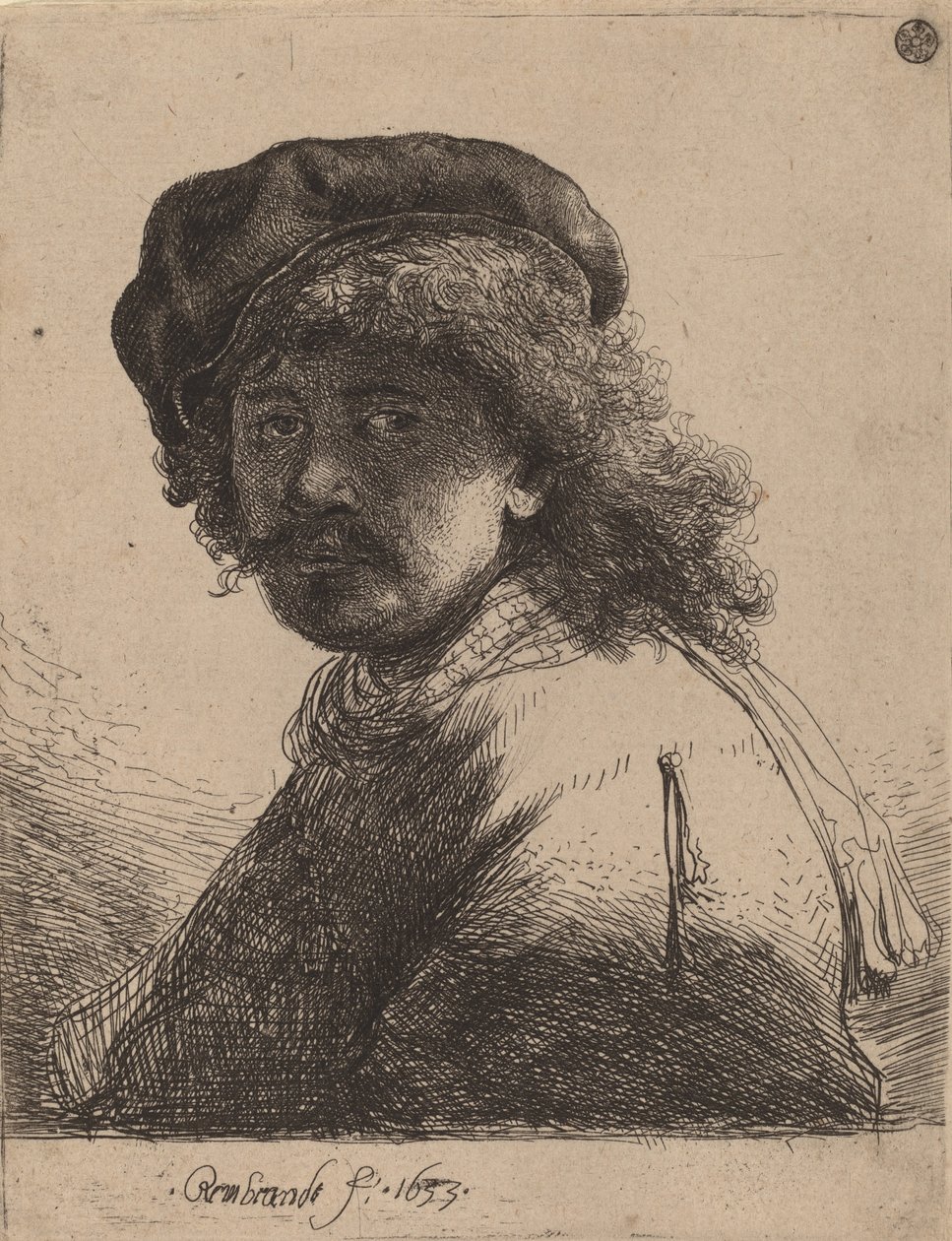 Şapkalı ve Atkılı Otoportre Kara Yüzlü, 1633. by Rembrandt van Rijn