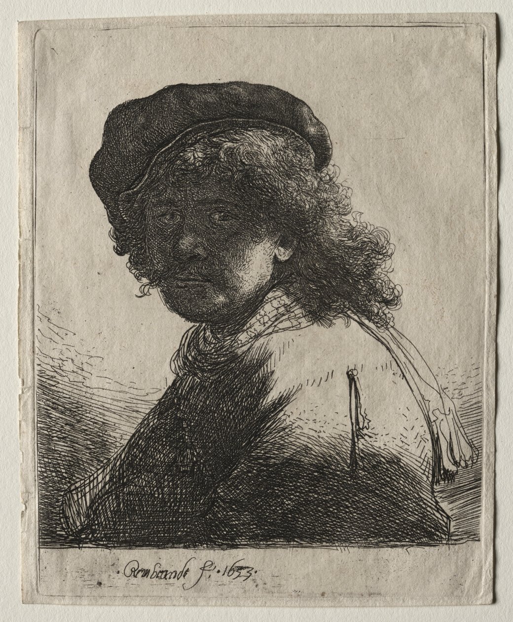 Koyu Yüzlü Şapkalı ve Atkılı Otoportre: Göğüs by Rembrandt van Rijn