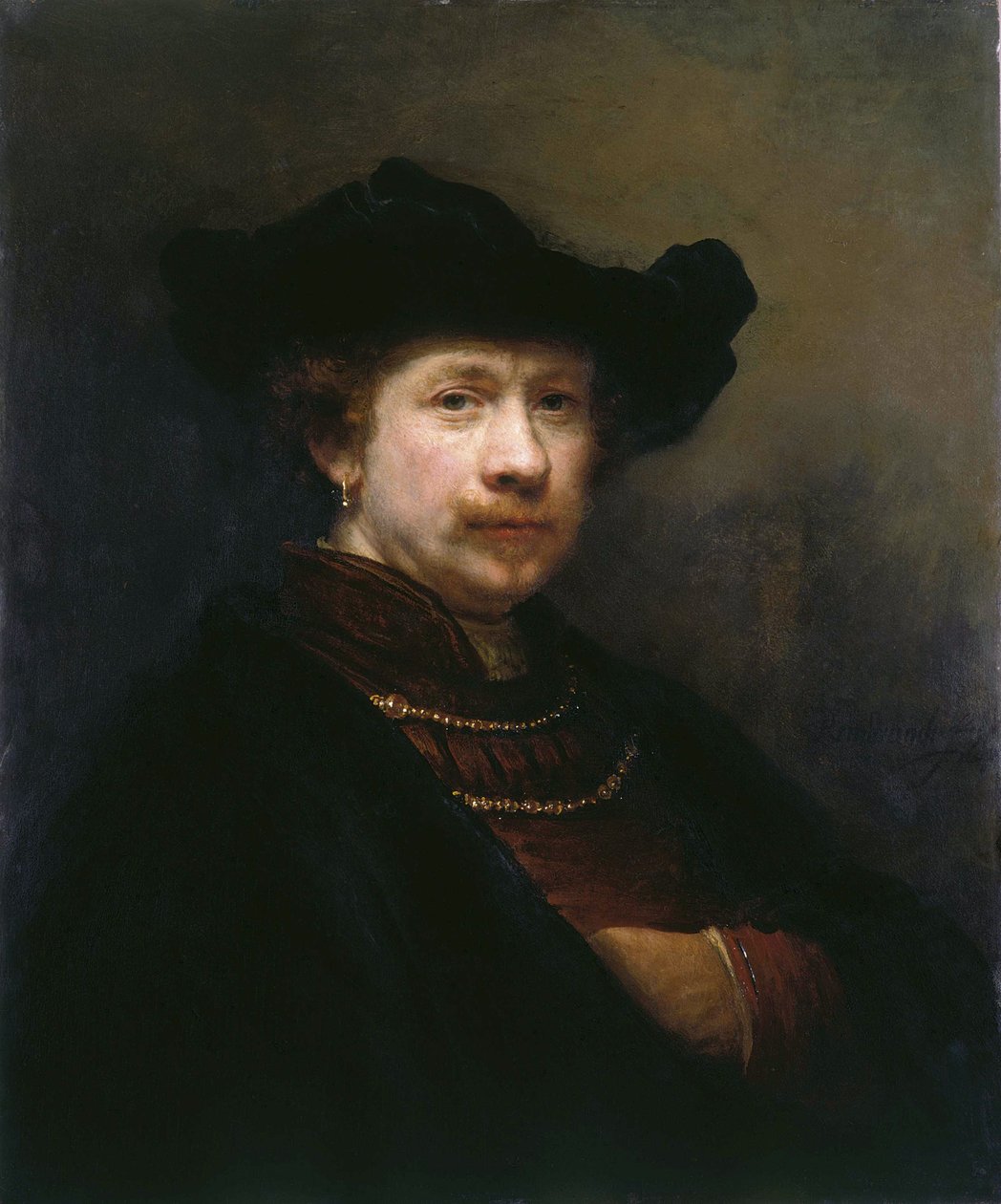 Düz Başlıklı Otoportre, 1642. by Rembrandt van Rijn