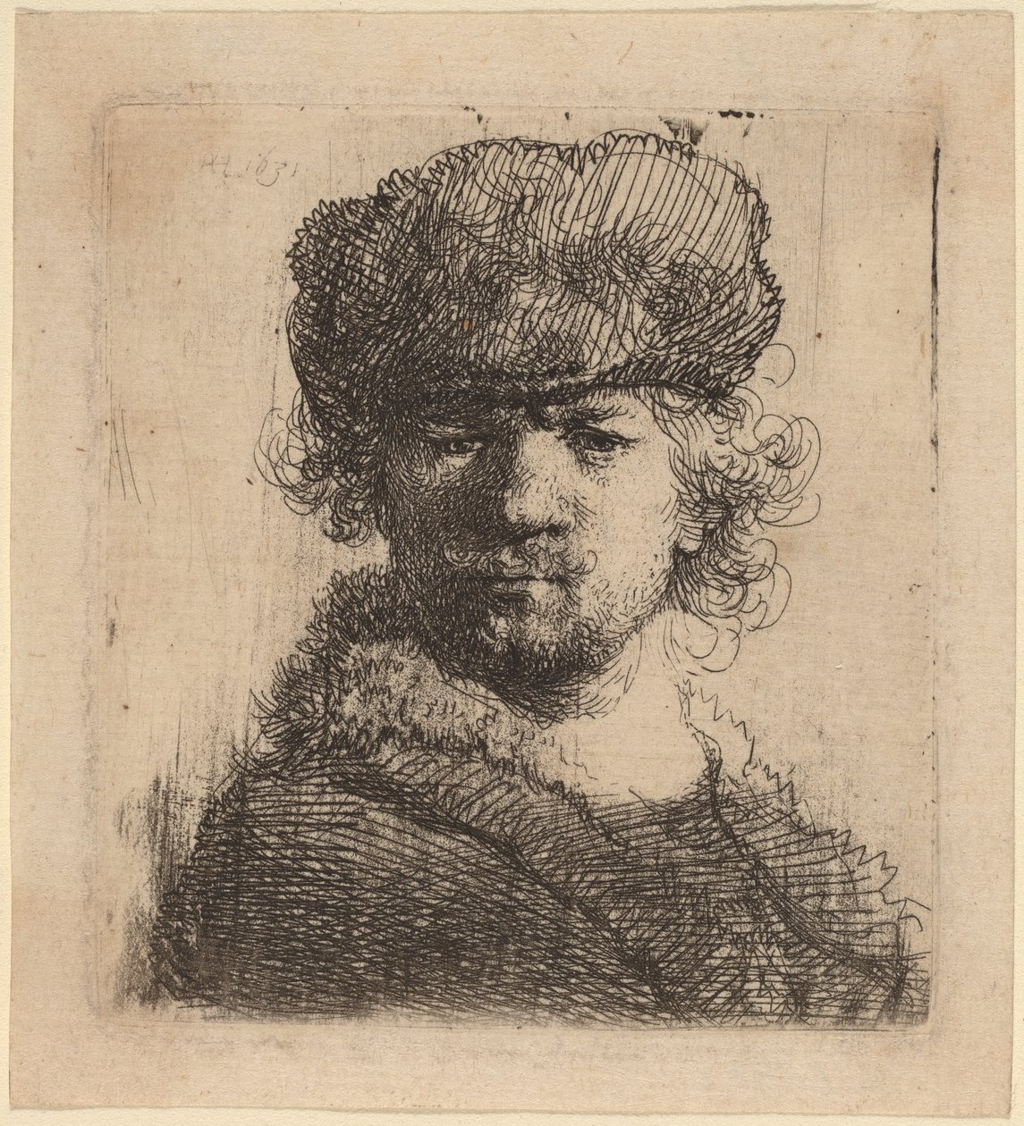 Ağır Kürk Şapkalı Otoportre by Rembrandt van Rijn